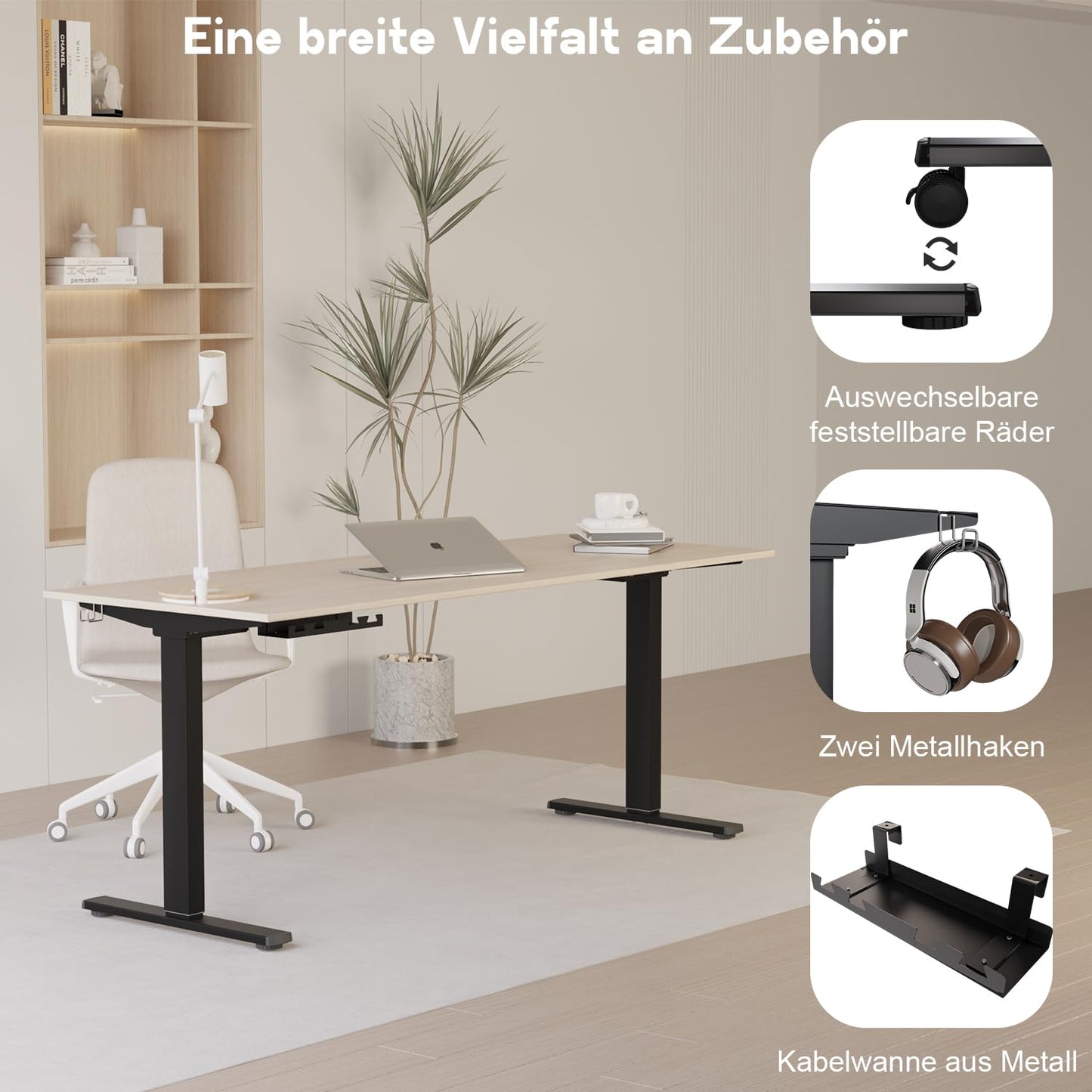Homall Höhenverstellbarer Tischgestell mit 2 Motoren, Elektrisches Schreibtischgestell bis 120 kg, Schwarz, 73-120 cm