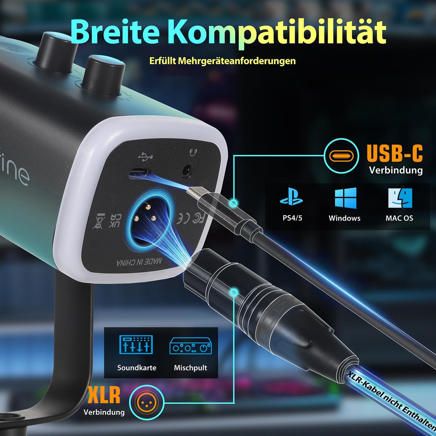 FIFINE XLR Gaming Mikrofon für Streaming Podcast Studio, USB Dynamisch Microphone PC mit Stummschalttaste, für PS4/5 Mac Mixer Soundkarten