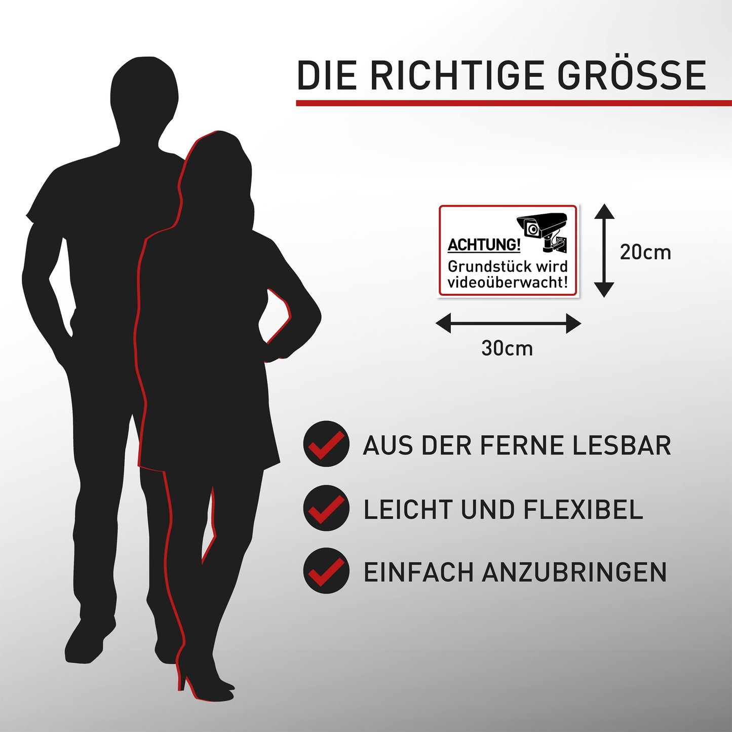 2er Set Achtung Videoüberwachung Schild (30x20 cm Kunststoff) - Schild Videoüberwachung