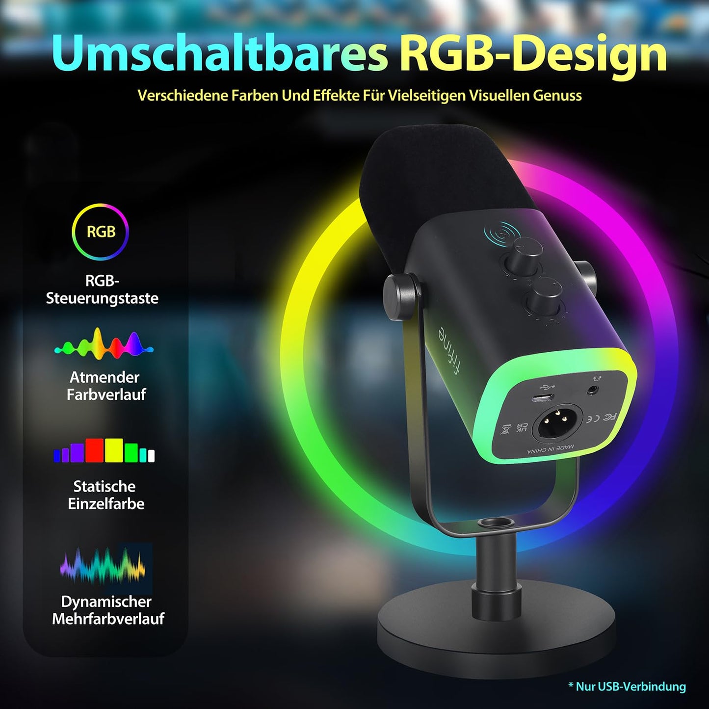 FIFINE XLR Gaming Mikrofon für Streaming Podcast Studio, USB Dynamisch Microphone PC mit Stummschalttaste, für PS4/5 Mac Mixer Soundkarten