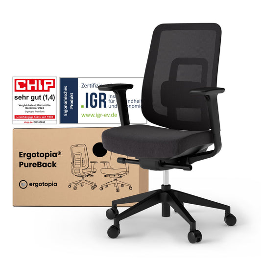 Ergotopia PureBack ergonomischer Bürostuhl – Schreibtischstuhl ergonomisch mit 4D-Armlehnen & Synchronmechanik – Für Home Office, Büro & Gaming – Bequemer Drehstuhl für gesundes Sitzen