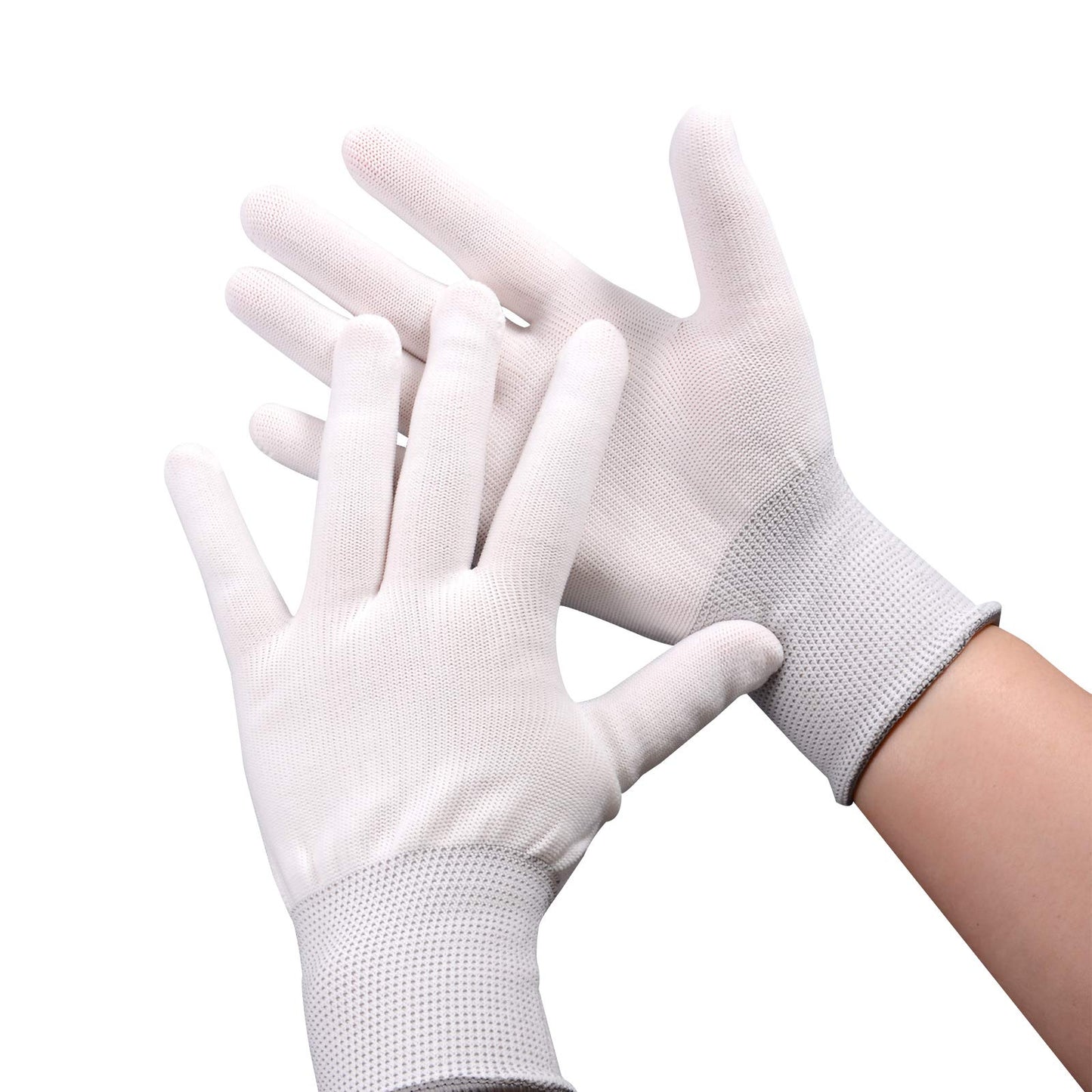 EHDIS 6 Paar Nylon Weiß Arbeitshandschuhe Stretchy Vollfinger Arbeitshandschuhe Antistatische Anti-Rutsch Handschuhe zum Waschen, Autopflege, Haushalt Reinigung Keeper