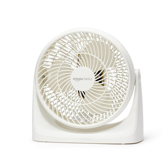 Amazon Basics Tisch-Ventilator tragbar, 18 cm, geräuscharme Kühlung, 3 Geschwindigkeiten, um 90° verstellbarer Winkel, Weiß, 15,49 x 27,3 x 27,69 cm