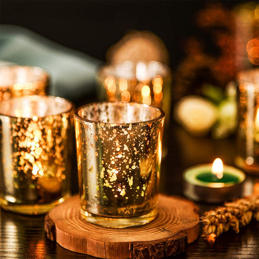 Gold Teelichtgläser 12er Set, Gefleckt Teelichthalter Glas, Votivkerzenhalter, Perfekte Tafelaufsätze für Hochzeit Part Heimdekoration