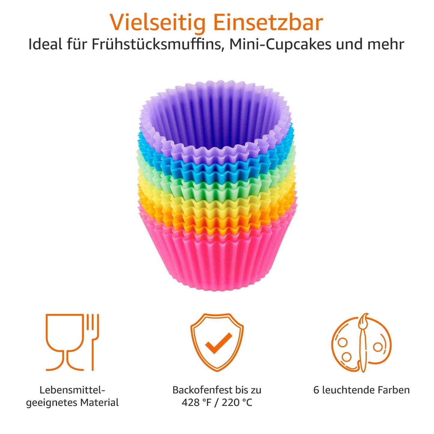Amazon Basics Rund Wiederverwendbare Backförmchen aus Silikon, 12 Stück (backofenfest bis 220 °C), Mehrfarbig