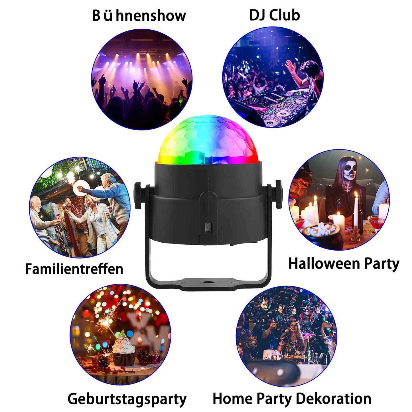 Discokugel, SEBRUANC Disco Lights LED Musikgesteuert DJ Party licht 360° Rotierende Ball Lights 3W RGB Bühnenlichter mit Fernbedienung für Home Geburtstag KTV Weihnachten 1pc