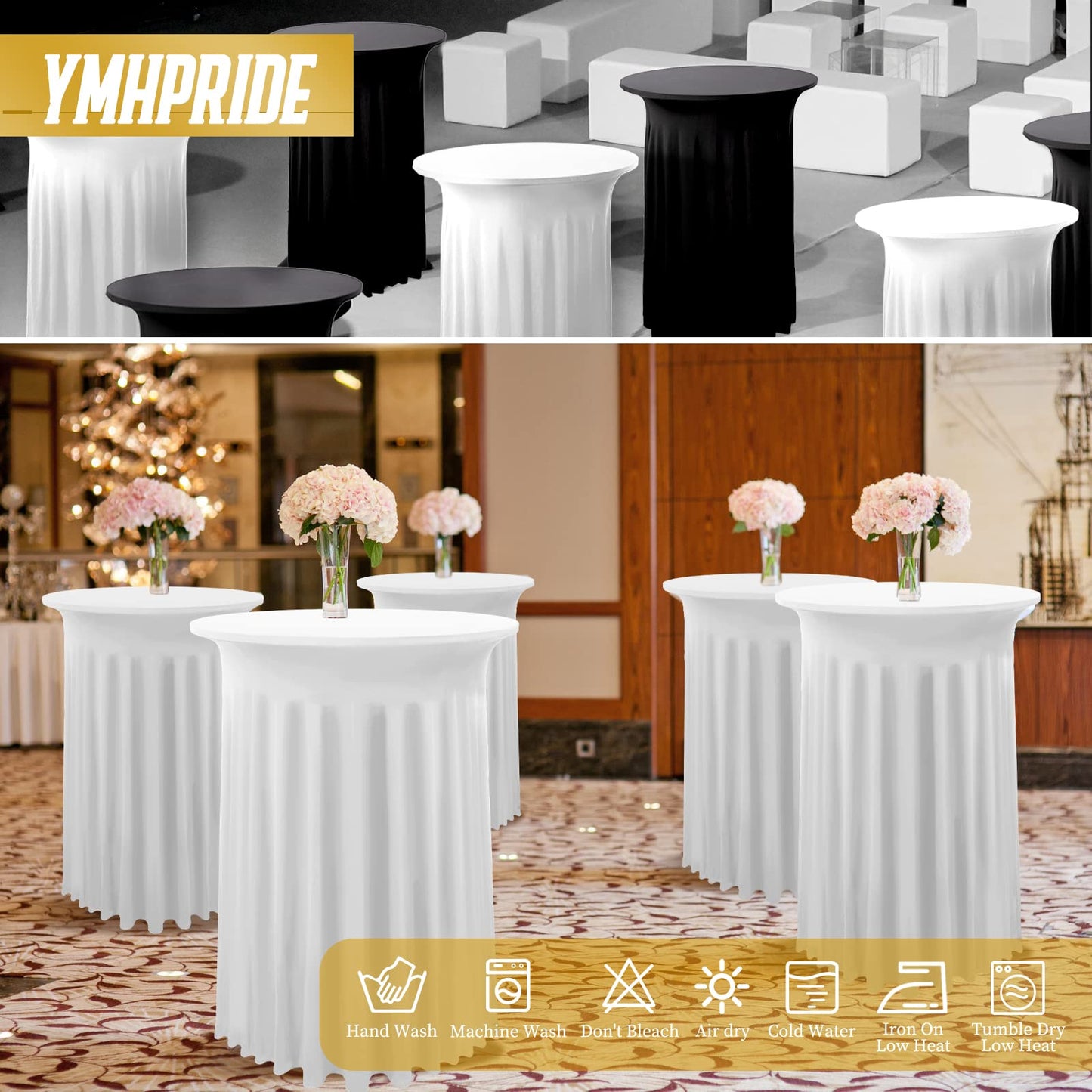 2er-Set Stretch Stehtisch Husse für Bistrotisch Weiße Ø 80-85 cm Wasserdicht und Schmutzabweisend Spandex Stretch Tischdecke mit Rock Für Hochzeit Geburtstagsfeier Bankett und Bistrotische(80×110cm)