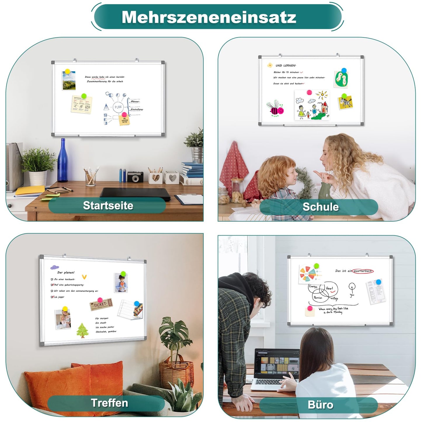 QUEENLINK Magnetisch Whiteboard, 57x90cm, Magnettafel mit Aluminiumrahmen, Magnetwand White Board mit Stiftablage und Haken