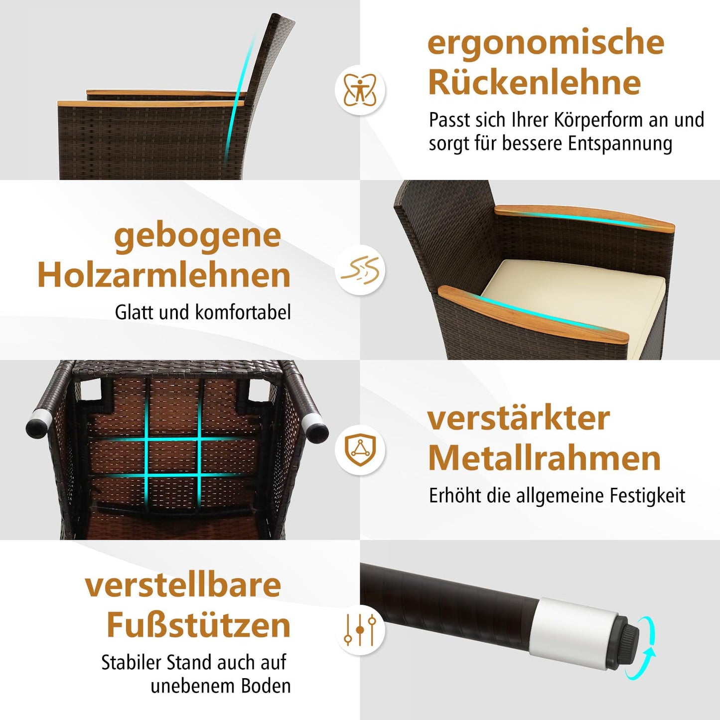 COSTWAY 9 TLG. Rattan Gartenmöbel Set, Sitzgruppe für 8 Personen, Gartentisch mit Tischplatte aus Akazienholz, 8 stapelbare Stühle & Kissen, Terrassenmöbel Set, Sitzgarnitur, Gartengarnitur, Essgruppe