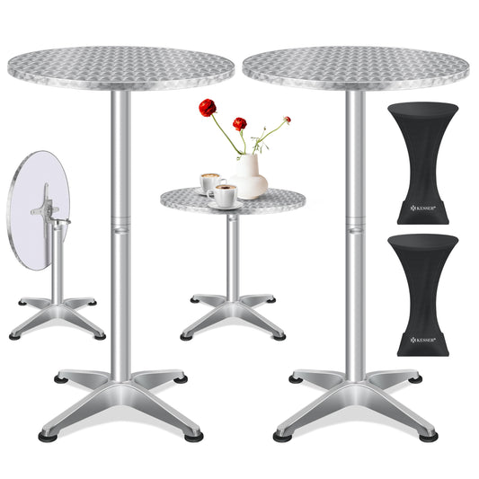 KESSER® 2in1 Stehtisch klappbar Bistrotisch 2er Set | Aluminium Edelstahlplatte | höhenverstellbar 70cm / 115cm | Partytisch Tisch Ø 60cm | In- & Outdoor Empfangstisch | Klapptisch mit Cover Silber