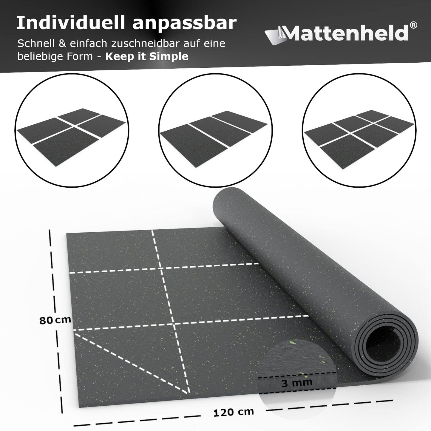 Mattenheld® Antirutschmatte Ladungssicherung 120x80x0,3 cm | Rutschhemmende & genormte Gummigranulatmatte | Ideale Sicherung von Ware im LKW, Anhänger & Kofferraum | Universal Bautenschutzmatte 3mm