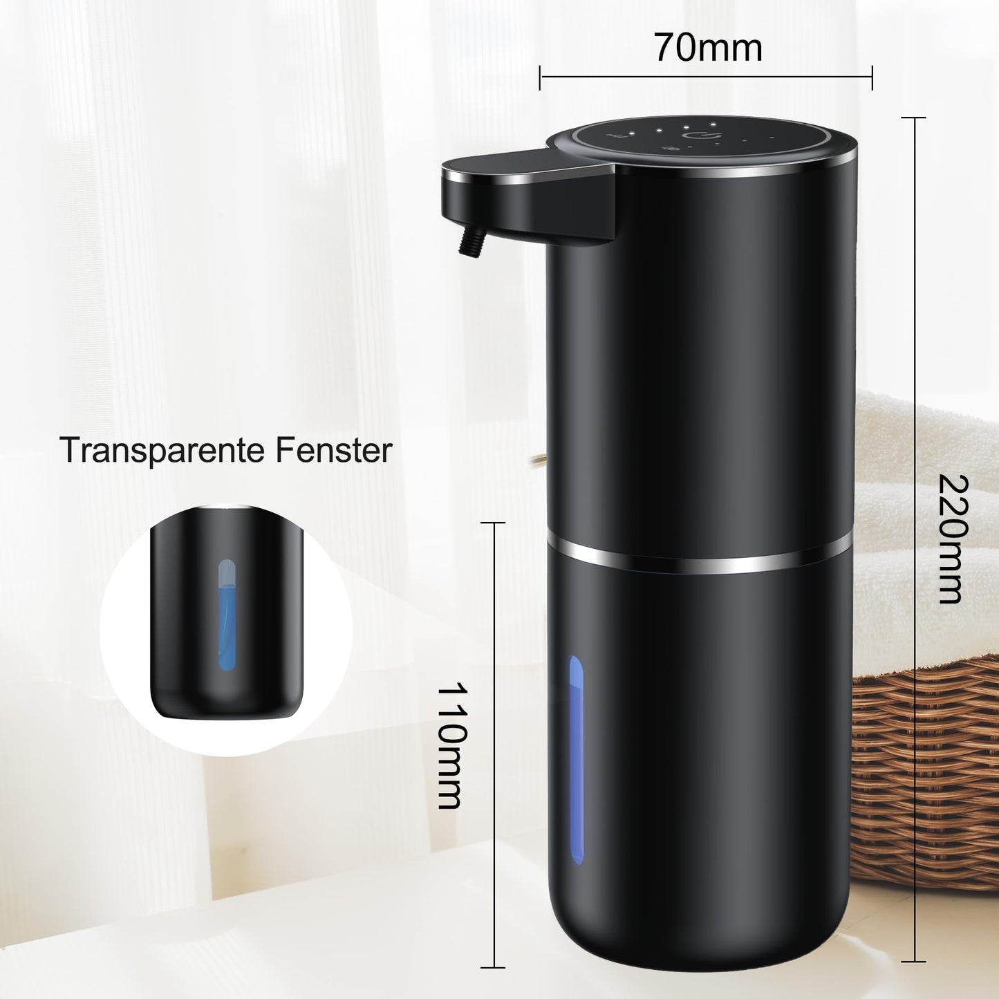 Fantictas Seifenspender Automatisch Wandbefestigung mit Sensor Infrarot,380ml Elektrischer Seifenspender ohne Bohren mit USB Wiederaufladbar,IPX5 Wasserdicht für Bad Toilette Küche