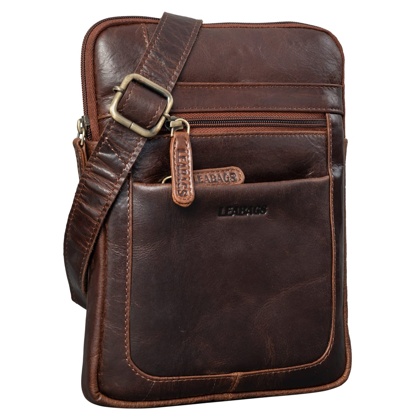 LEABAGS Leder Umhängetasche Herren & Damen I Messenger Bag mit Schultergurt I Schultertasche I Arbeitstasche I Tragetasche I Handtasche I Echtleder Tasche I Cow Saddle Horse