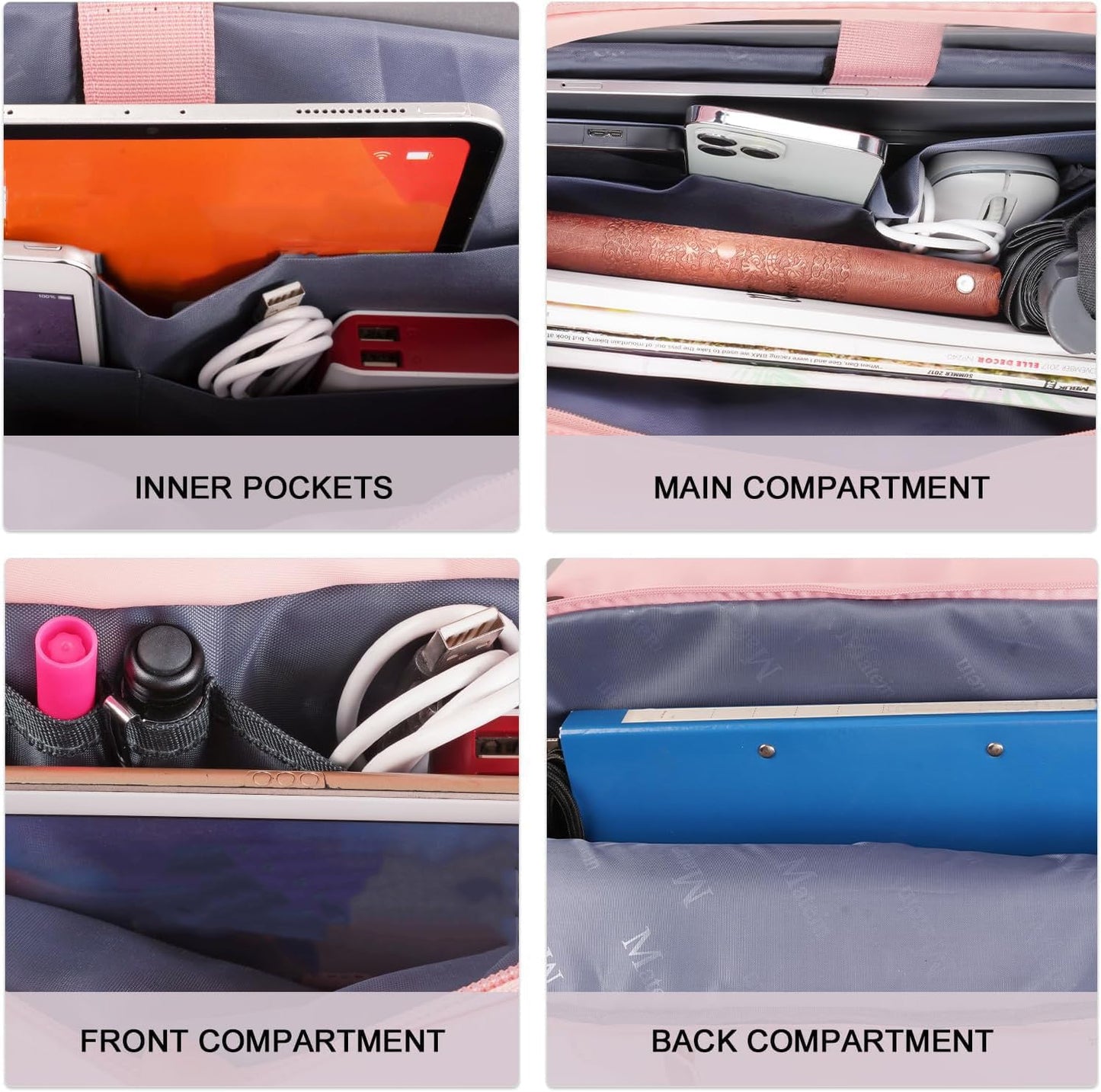 MATEIN Handtasche Damen Groß, Laptoptasche 17,3 Zoll Arbeitstasche mit Vielen Fächern Messenger Bag Businesstasche Frau Aktentasche Bürotasche Pink Laptop Bag Umhängetasche für Schule, Reisen, Rosa
