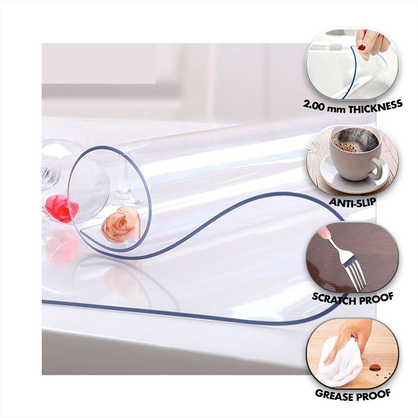Artwelt Tischdecke Transparent Tischfolie 2.0mm Glasklar Folie Tischschutz Wasserdicht Abwaschbar Polyvinylchloride Folie Wunschmaß Fettdicht Tischschutzfolie (160cm X 90cm)