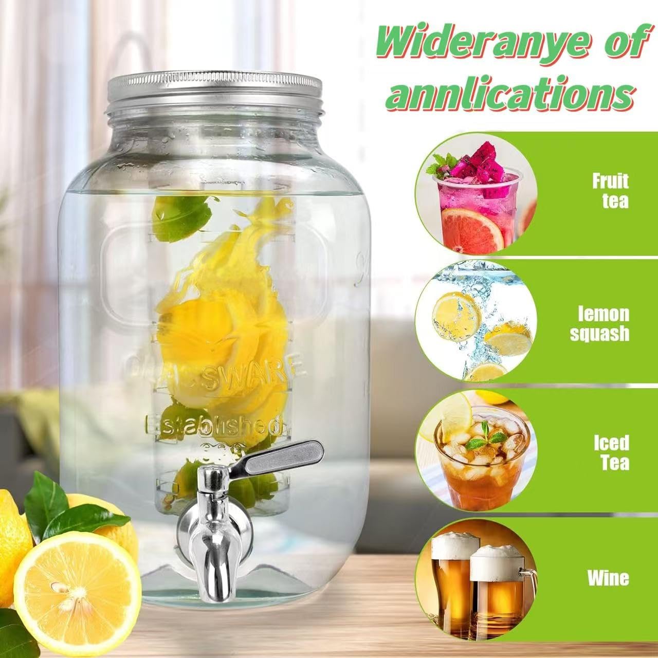Deefongo 2 x 4L Glas-Getränkespender mit Ständer, Getränkespender, Glas-Wasser-Saft-Spender mit Hahn für geeiste Säfte, Wasser, hausgemachte Getränke, Partys, Hochzeiten