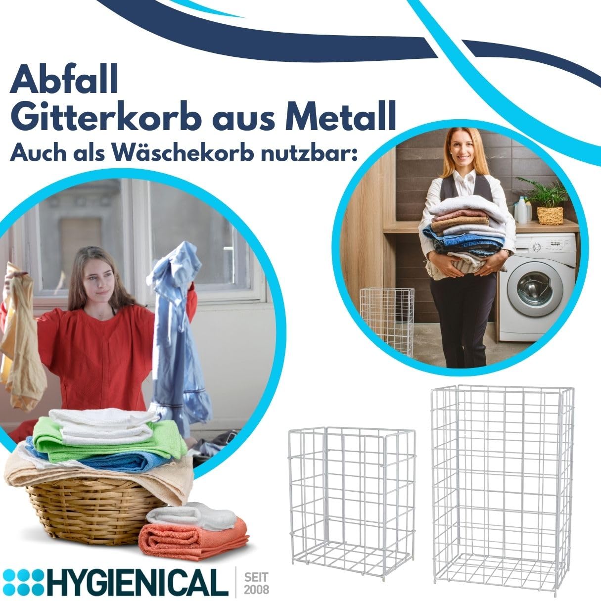 Hygienical Betriebsbedarf Gitterkorb für Müllbeutel, Metallgitterkorb, Wäschekorb, Gitterkorb Metall, ca. L: 40 x B: 25 x H: 62cm, weiß, 1 Stück