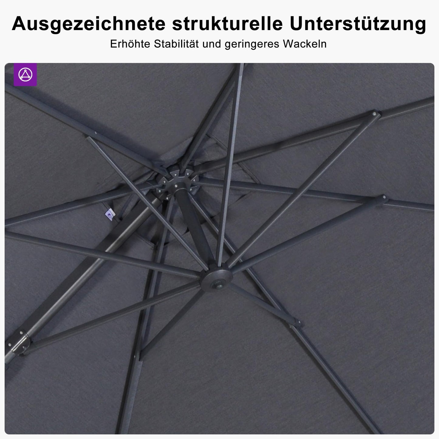 PURPLE LEAF Ampelschirm Twist 300 x 300 cm Sonnenschirm mit Strapazierfähiges Gewebe, Gartenschirm mit Kurbel, Gestell Alu, 360° Rotation, Beidseitig Axial Schwenken, UV50+, Anthrazit