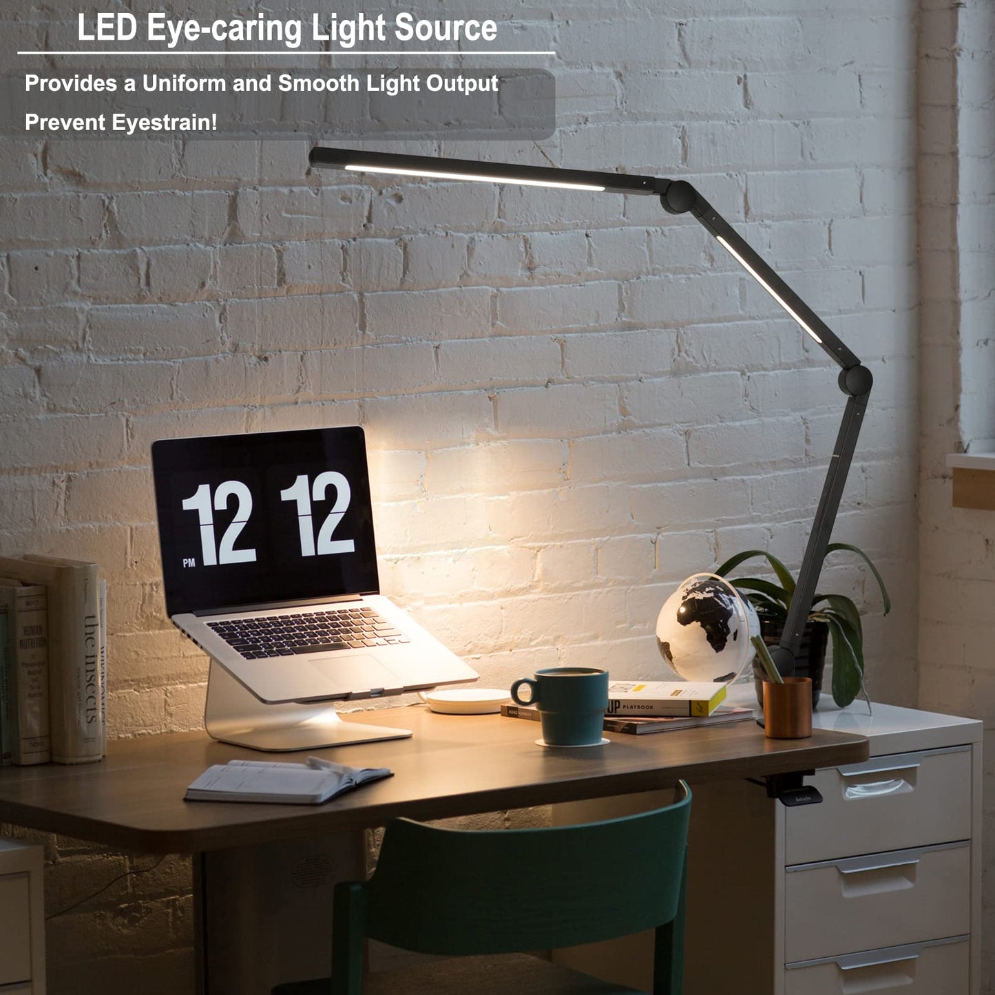 Eyocean LED Schreibtischlampe,Schwenkarm Architektenlampe Arbeitsleuchte,Berührungssteuerung Büro Tischlampe, Stufenloses Dimmen einstellbare Farbtemperaturen,Augenschutz, 10W Klemmleuchte,Mattschwarz