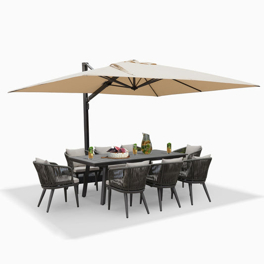 PURPLE LEAF Sonnenschirm Groß 300 x 400 cm Ampelschirm Rechteckig mit Kurbel, Gartenschirm Drehbar 360°Rotation, Marktschirm Anti-Fading Sonnenschutz UV50+, Beige