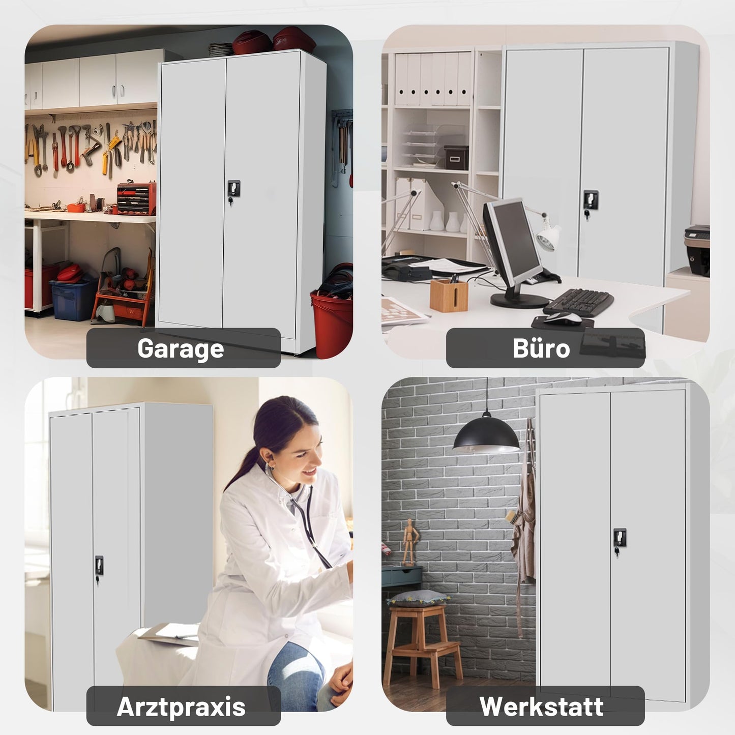 Jan Nowak Metallschrank Jan 185 x 90 x 40 cm - Metall Aktenschrank Abschließbar mit 2 Türen, Mehrzweckschrank mit 5 Ebenen, Büroschrank aus Stahlschrank mit Pulverbeschichtung - Grau