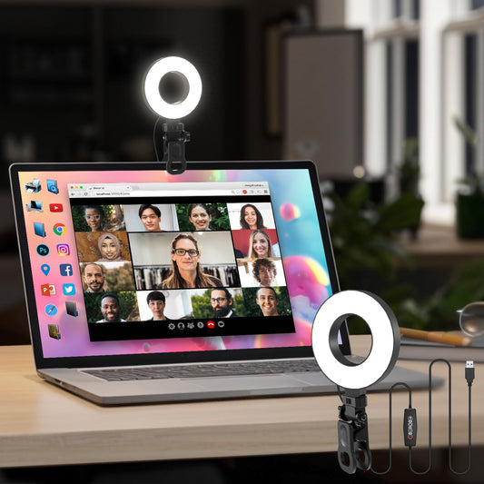 Mojimdo LED Ringlicht für Handy und Laptop, Selfie Licht mit 3 Farbtemperaturen und 5 Helligkeitsstufen, USB Videolicht für Videokonferenz, Zoom, YouTube,
