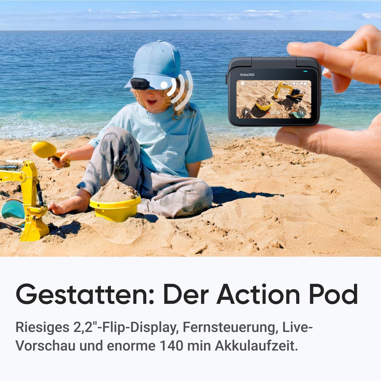 Insta360 GO 3S 128 GB - Tragbare 4K Mini-Kamera, Freihand-POVs, Überall anbringbar, Stabilisierung, 140 min Akku, 10 m wasserdicht, KI-Bearbeitung, Apple Find My, Schwarz, für Vlogs, Reisen, Outdoor