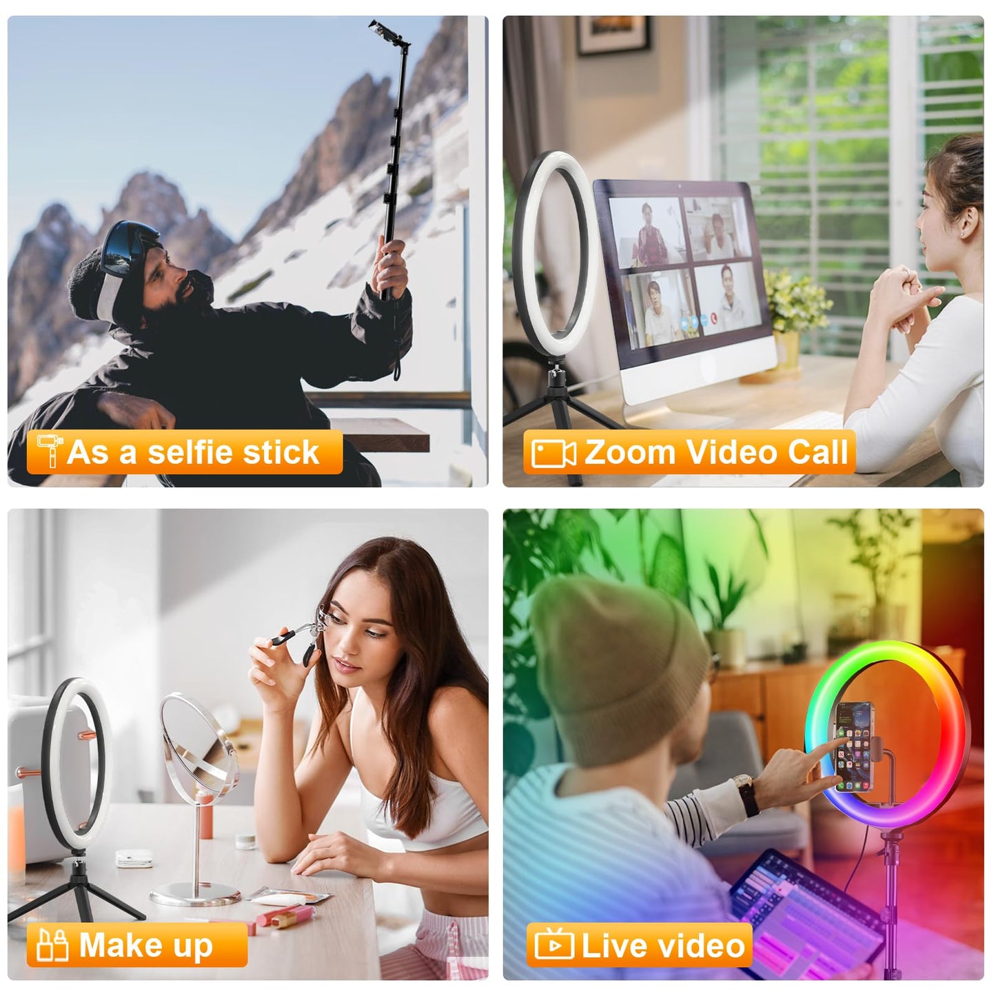 PEYOU 12"/186 cm Selfie Ringlicht mit Stativ Handy,【3-in-1】 Ring Light mit（Tischstativ） 48 RGB-Modi,Dimmbare Handy Stativ mit Ringlicht,stativ für Smartphone für Tiktok YouTube Makeup Fotografie