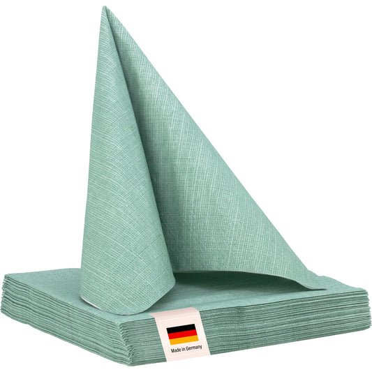 100% Mosel Servietten, 20 Stück (33 x 33 cm), in Eukalyptus Grün, edle Tischdeko für Hochzeit, Kommunion, Konfirmation, Taufe & Geburtstag