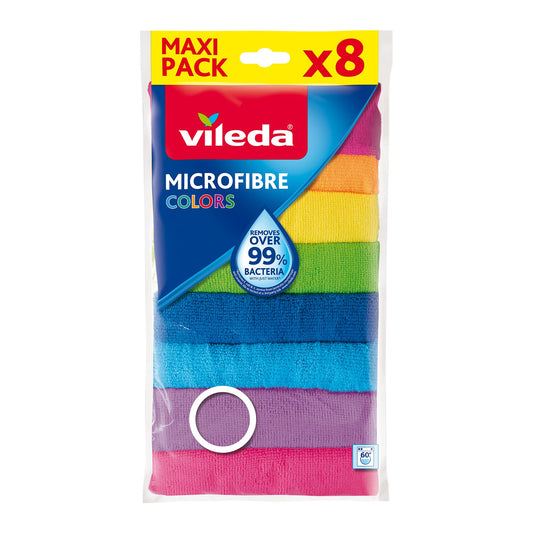 Vileda Mikrofasertücher Colors, Allzwecktücher Multipack aus Mikrofasern, 30 x 30 cm, Mehrfarbig zur Unterscheidung der Anwendungsbereiche, 8er Pack