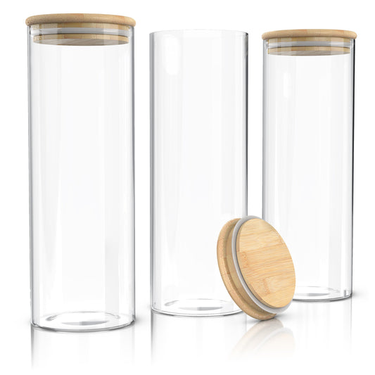Arendo Vorratsgläser mit Deckel Luftdicht 3x 10x28 cm, 2L, Vorratsdosen Glas mit Deckel Pasta, Vorratsdosen mit Deckel luftdicht Glas, hitzebeständig, Vorratsglas mit Holzdeckel