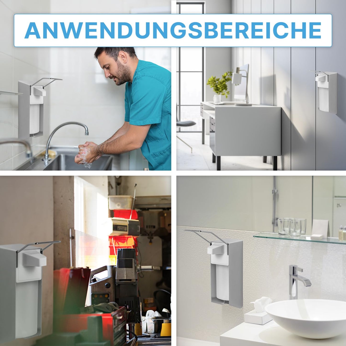 1x ARNOMED Desinfektionsspender Aluminium, Seifenspender für 500ml, kurzer Armhebel, Seifenspender zur Wandbefestigung, Eurospender für Desinfektionsmittel, Soap Dispenser, Desinfektionsmittelspender