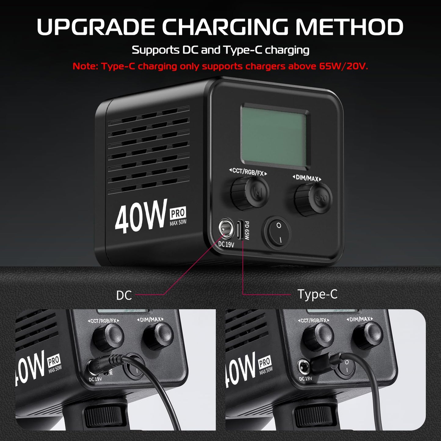 ULANZI Tragbares 40W Pro LED Videolicht mit Eingebautem 3400-mAh-Akku, Mini-COB-Beleuchtung mit Zwei Farbtemperaturen aus Metall, Dauerlichtleistung, Handscheinwerfer 2500 K-6500 K für Videos