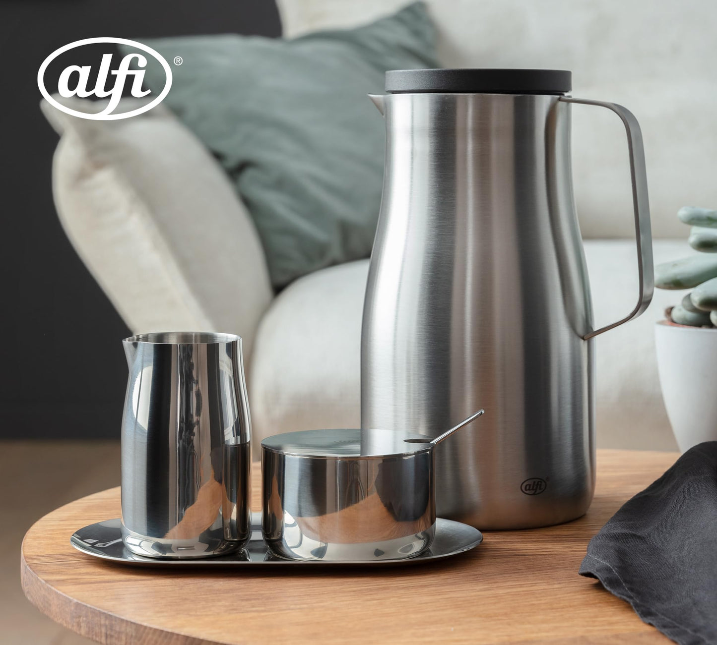 alfi MILK AND SUGAR SET, glänzend, hochwertiges Edelstahl-Milch- und Zuckerset, stilvolles Design, spülmaschinenfest, langlebig