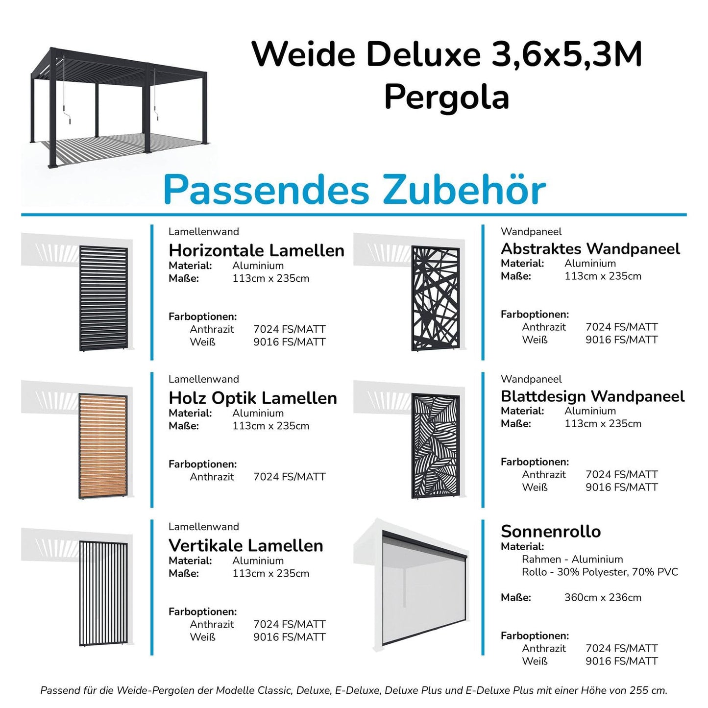 Weide Deluxe Pergola mit Lamellendach I Rostfreie & Robuste Voll-Aluminium Pavillon freistehend I Optimaler Schutz vor Sonne & Regen Dank verstellbaren Aluminium-Lamellen (Anthrazit, 3,6 x 5,3 M)