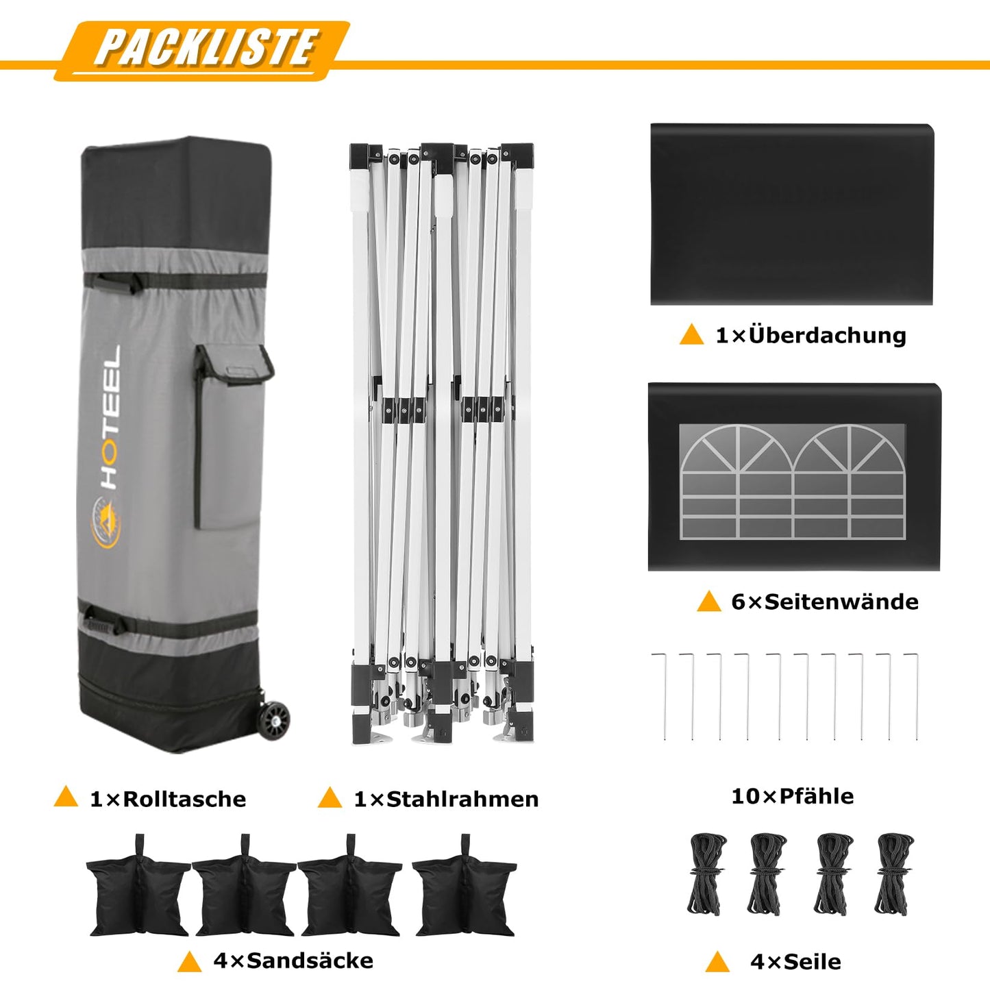 HOTEEL Pavillon 3x6 Faltpavillon 3x6 Wasserdicht Stabil, Partyzelt Faltbar Anti-UV 50+ Pop Up Gartenpavillon mit 6 Seitenwänden, 4 Sandsäcke, Tasche mit Rollen, für Hochzeiten Partys Markt, Schwarz