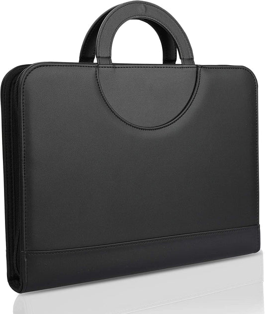 WONSEFOO A4 Schreibmappe, Multifunktions Ledermappe, einschließlich Schreibbloc, Dokumentenmappe Konferenzmappe mit Taschenrechner & faltbaren Magnetgriffen, Komplett mit Reißverschluss, Wasserdicht