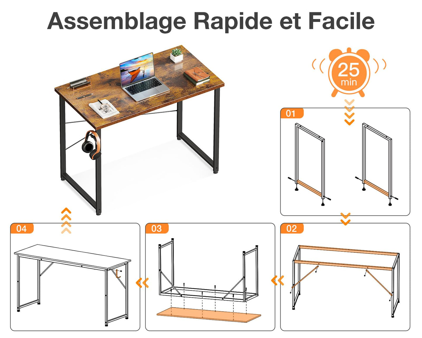ODK Kleiner Schreibtisch 80 x 40 cm, Brauner Bürotisch mit Minimalistischem Design, Stabil für Homeoffice