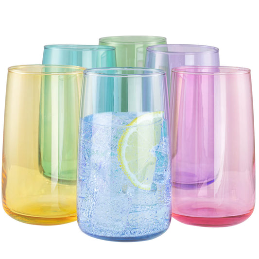 Buntes Trinkgläser-Set 490 ml – 6 große Gläser für Wasser, Cocktails & Softdrinks