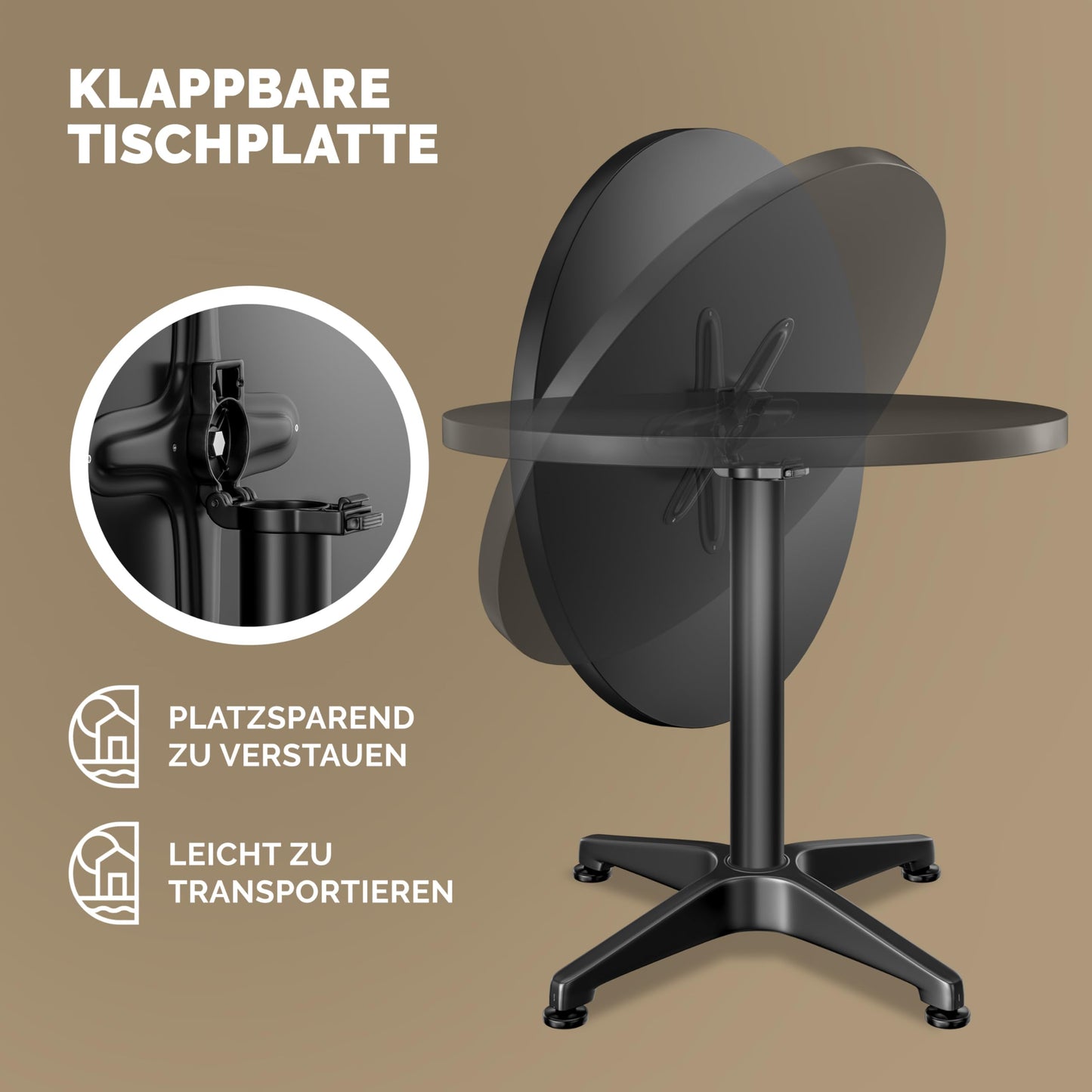 Casaria® 2in1 Stehtisch 2er Set Höhenverstellbar Klappbar 70 cm / 115 cm Wetterfest Alu Ø 60 cm Rund Outdoor Indoor Beistelltisch Bistrotisch Schwarz