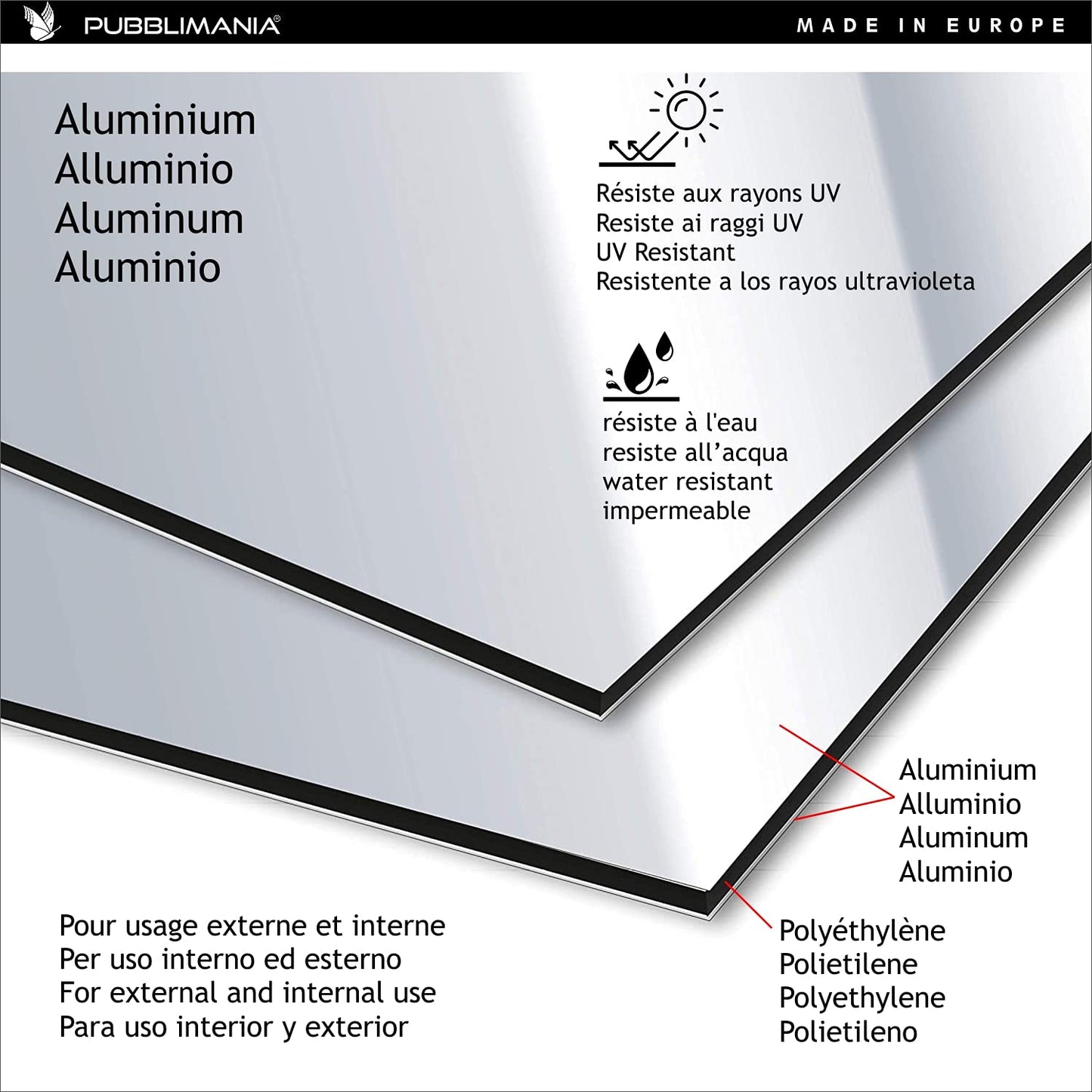 pubblimania STOP Schild aus Aluminium Metall Achteck 3 mm für den Außenbereich cm 30 x 30 (Stop)