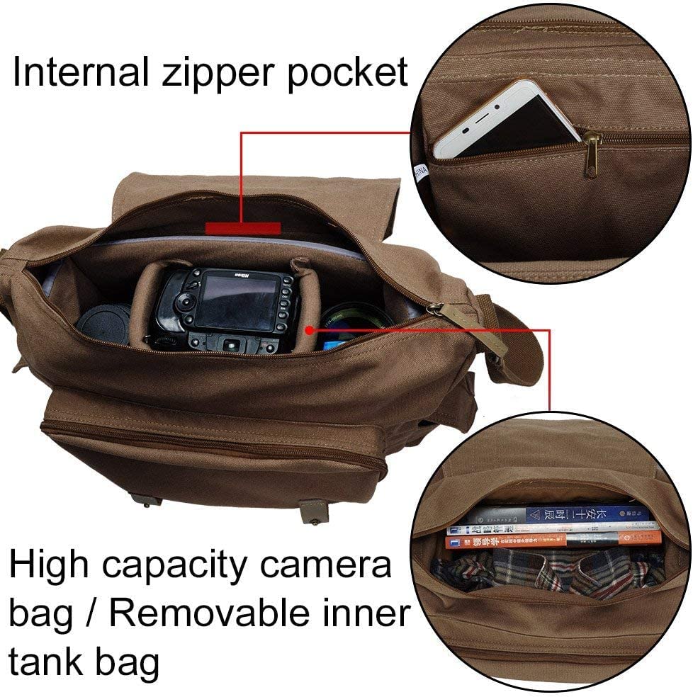 CADeN Kameratasche Spiegelreflex Kamera Schultertasche Kamera Foto Tasche Umhängetasche Fototasche für SLR DSLR Spiegelreflexkameras Sony Nikon Canon (Braun)