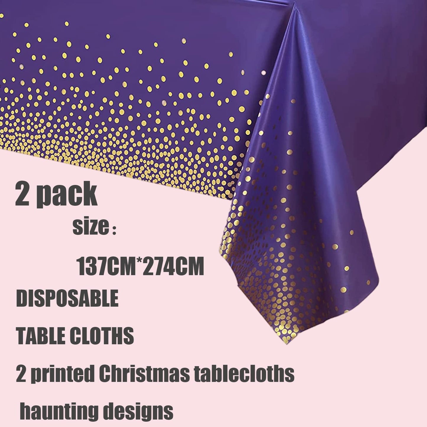 2 Stück Einweg Tischdecke Violett/Gold Punkt Kunststoff Tischdecken Rechteckig,137 * 274cm Tischdecke Rolle wasserdichte Ölbeständig Garten Tischtuch Papiertischdecke für Party,Geburtstag,Weihnachten