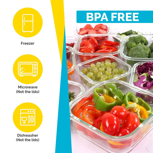 KICHLY Vorratsdosen für Lebensmittel aus Glas - Transparente Erstklassig Glasbehälter mit Deckel - Luftdicht, Auslaufsicher, BPA-frei - 24er (12 Behälter und 12 Deckel)