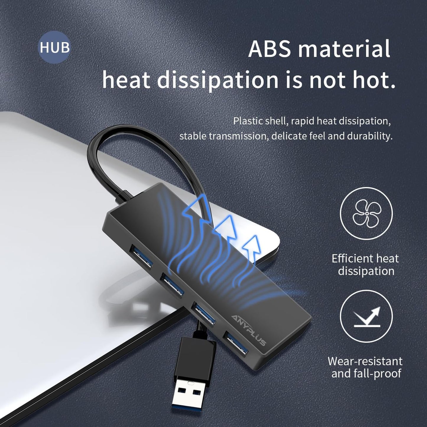 ANYPLUS USB Hub 3.0, 4 Port USB-Hubs, tragbarer USB Splitter Mini USB Verteiler für Desktop, Laptop, Xbox, Flash Drive, HDD, Konsole, Drucker, PC, Tastaturen, HP, Dell