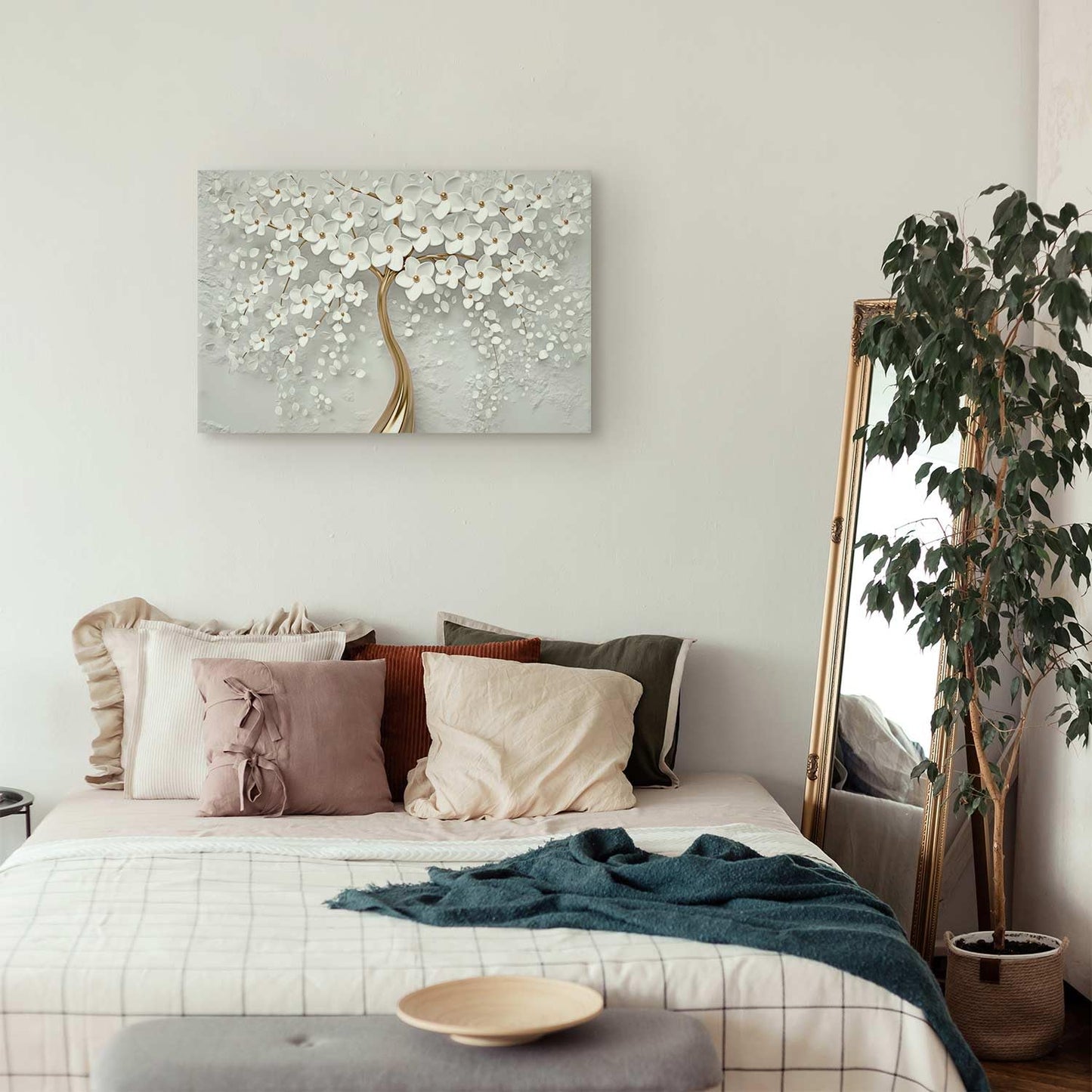 murando - Wandbilder XXL Abstrakte Baum 120x80 cm 1 tlg Leinwand Bilder Wand Deko Bilder Wohnzimmer Bild Schlafzimmer Leinwandbilder Wandbild Groß - Blumen Motiv Blütenbaum Bäume Weiß b-B-0475-b-a