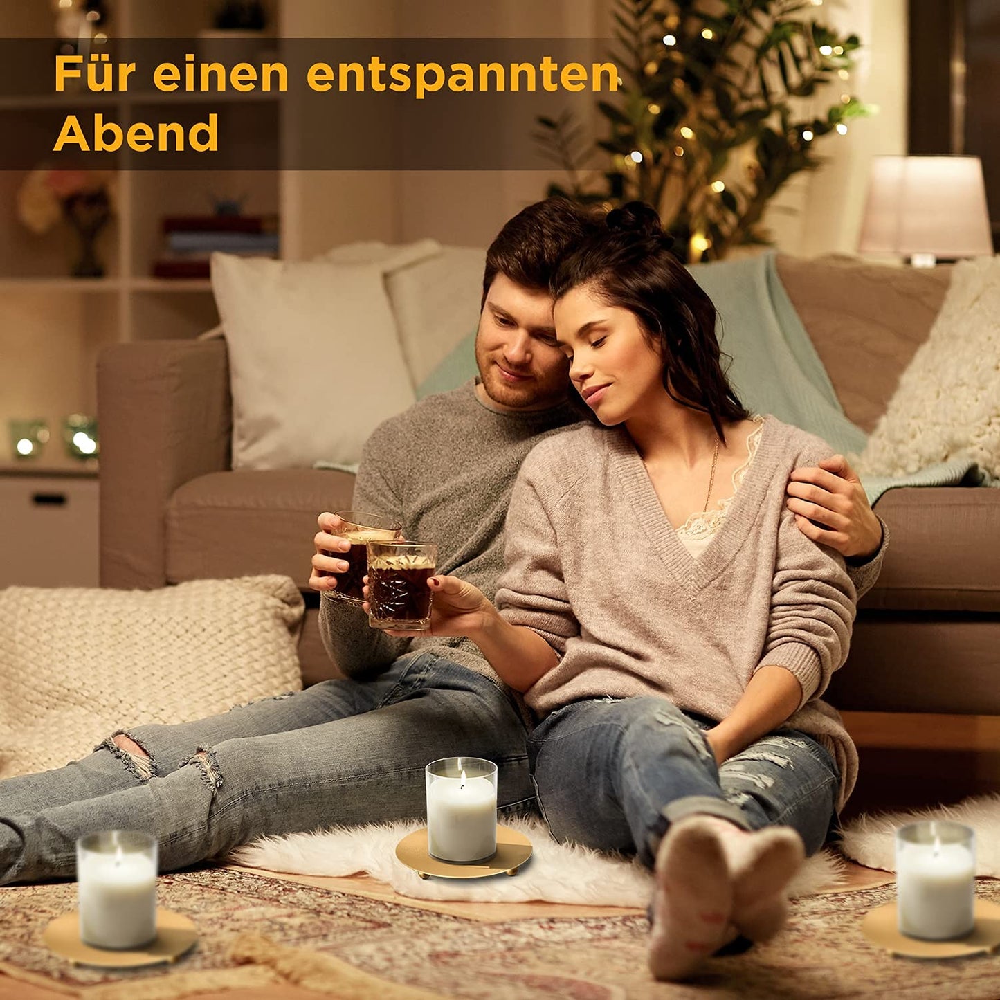 PROLUXE ® Kerzenhalter Gold 4tlg Design - Kerzenständer aus hochwertigem Metall - Kerzenuntersetzer - Premium Qualität Kerzen Deko - 4er Set Kerzenteller - Geschenkartikel