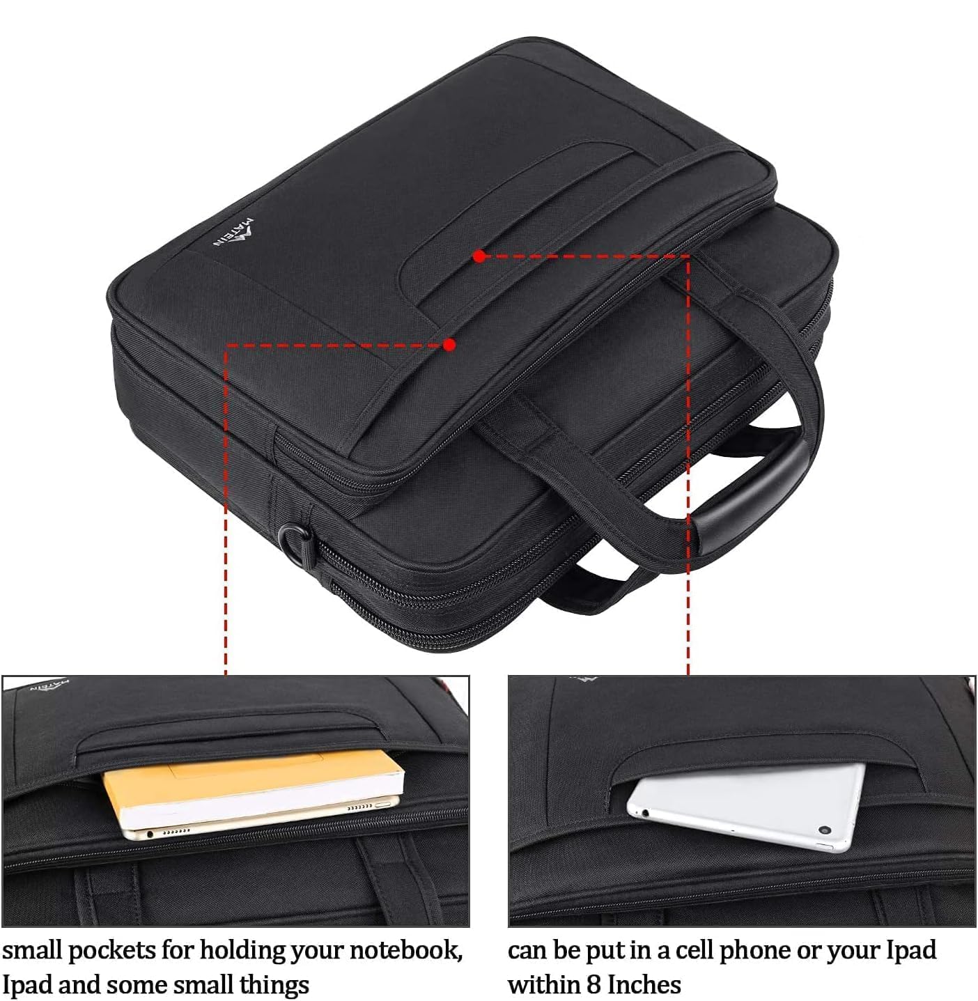 MATEIN Laptoptasche 15,6 Zoll, Laptop Aktentasche Herren Notebook, Computer Tasche Multifunktionale Business Schulter Tasche für Männer Frauen Umhänge, Schwarz