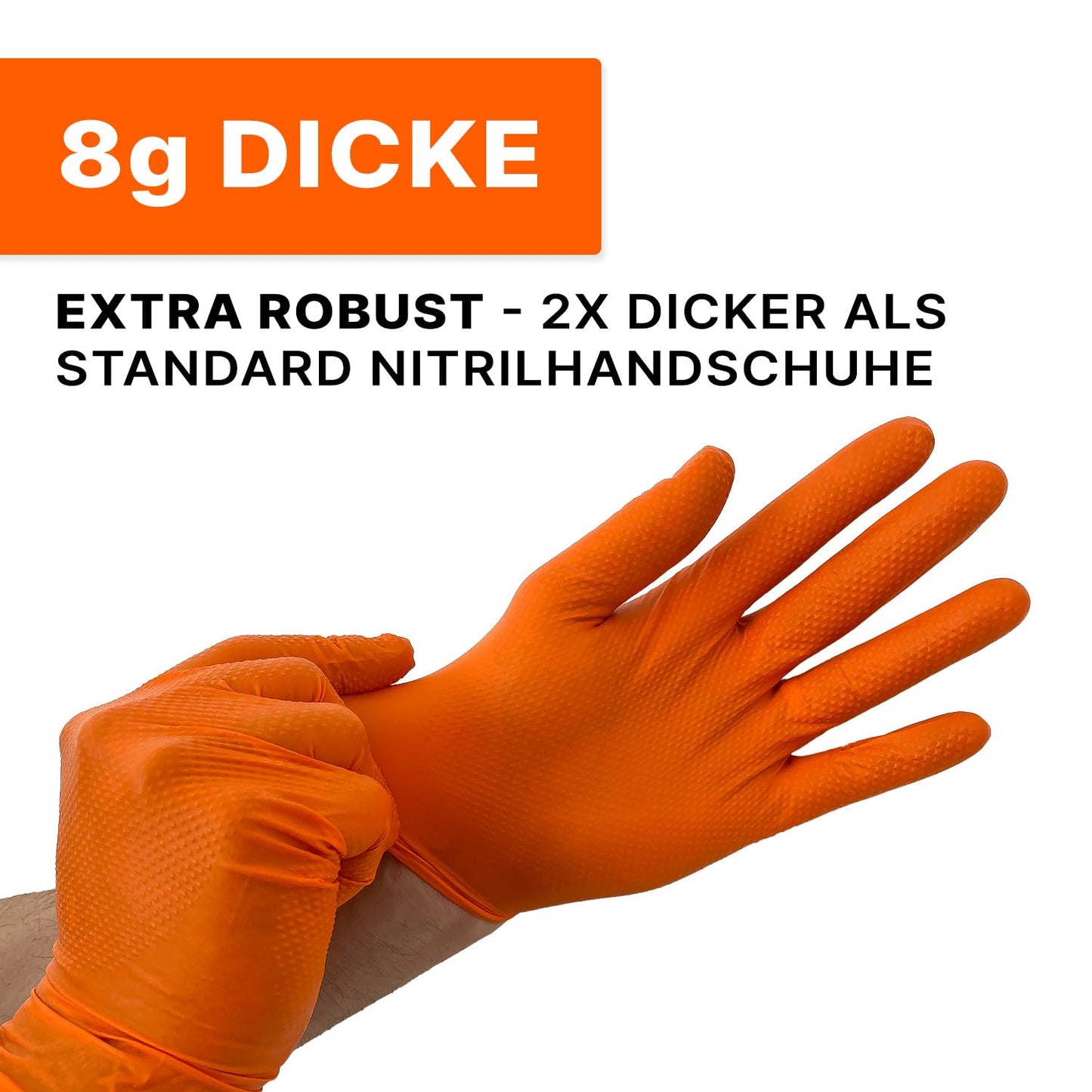 PROGRIP Einweghandschuhe Diamant Grip, Orange, Einmalhandschuhe Extra Stark, Nitrilhandschuhe Gr. L, 2x dicker, Handschuhe Einweg, Arbeitshandschuhe für Werkstatt & Montage, 500 Stück (10x50 Stk)
