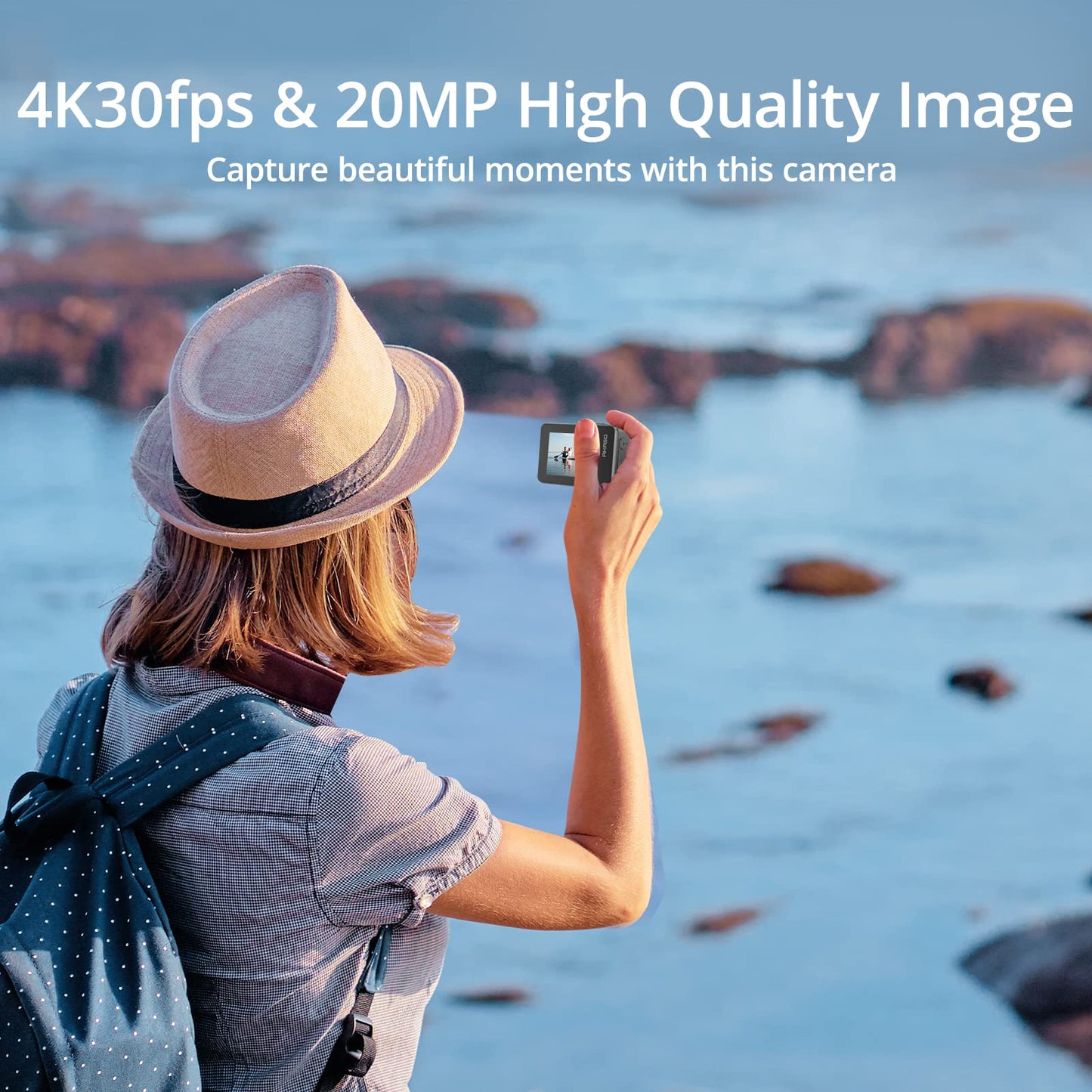AKASO Brave 7 Action Cam 4K30FPS mit 64GB U3 microSDXC Speicherkarte 20MP WiFi Unterwasserkamera IPX8 Wasserdicht Action Kamera EIS 2.0 mit Touchscreen, Zoom, Sprachsteuerung und 2x1350mAh Akkus